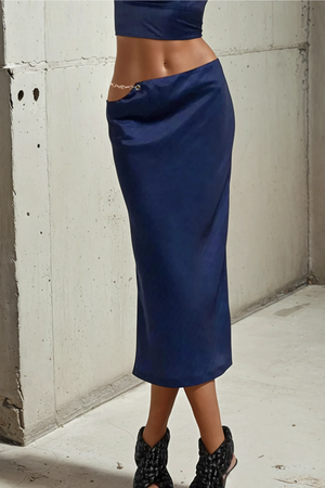 Lion’s Den Midi Skirt – Pinstripe Navy